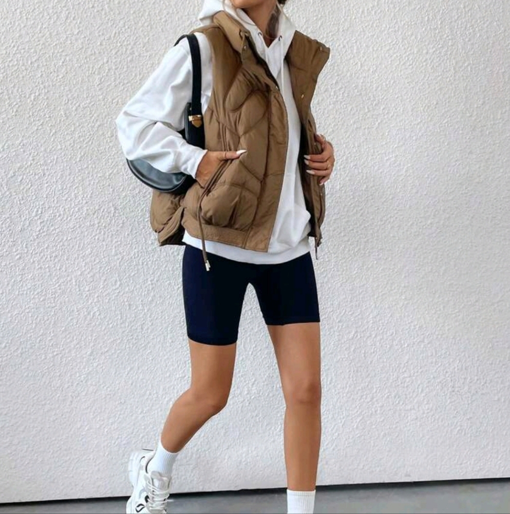 Women's Wind Resistant High Collar Drawstring Short Vest Jacket - Picture 1 of 4